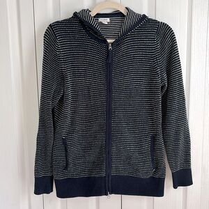 LL Bean Zip up Hooded Knit Sweater. Navy and White Size Small